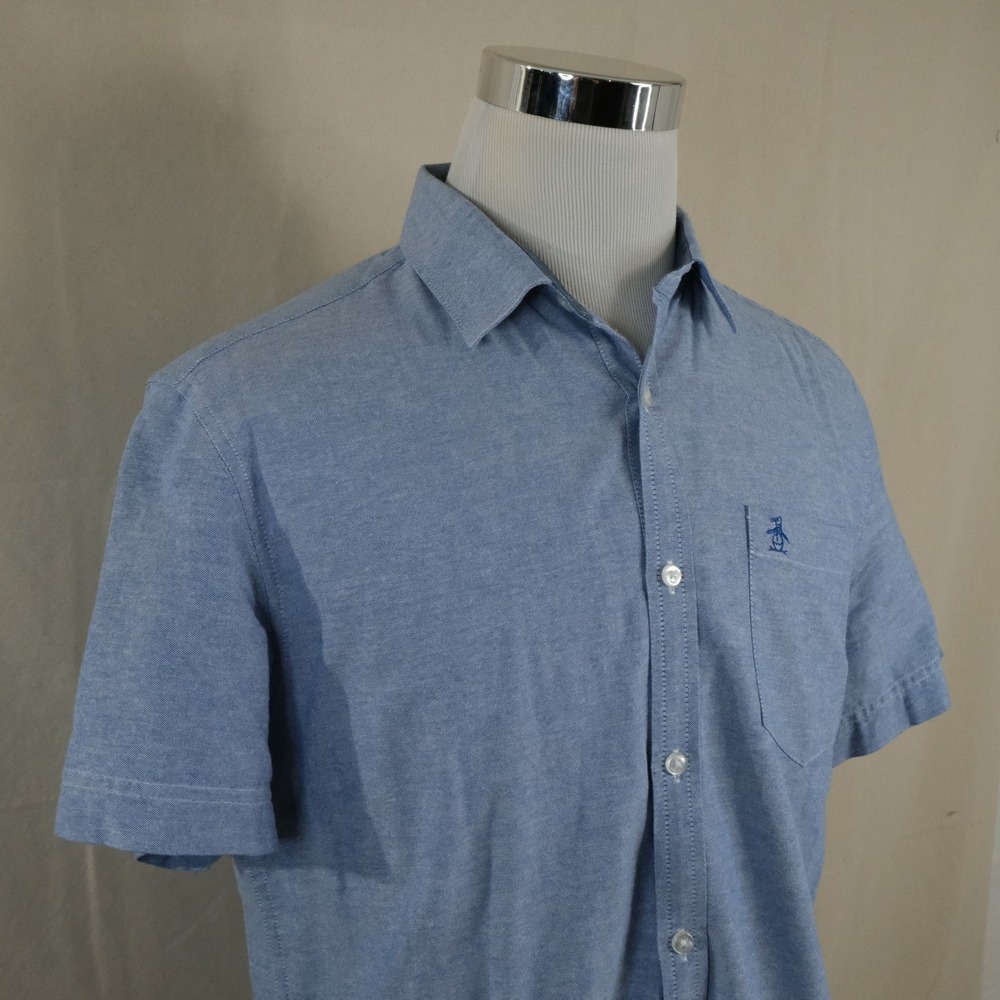 Original Penguin Large Slim Fit Button Front Shirt Blue Oxford Cotton Mens